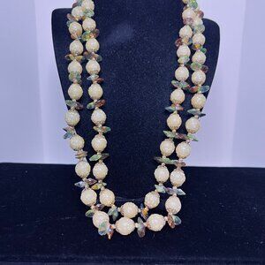 Vintage Double Strand Sugared Bead And AB Rhinestone Necklace (6120)